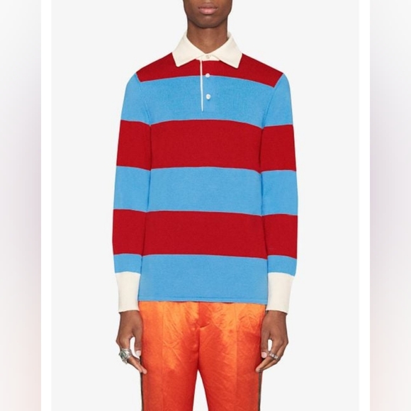 20. NWT GUCCI BLUE STRIPED POLO WITH THANATOS EMBROIDERY - Picture 4 of 11